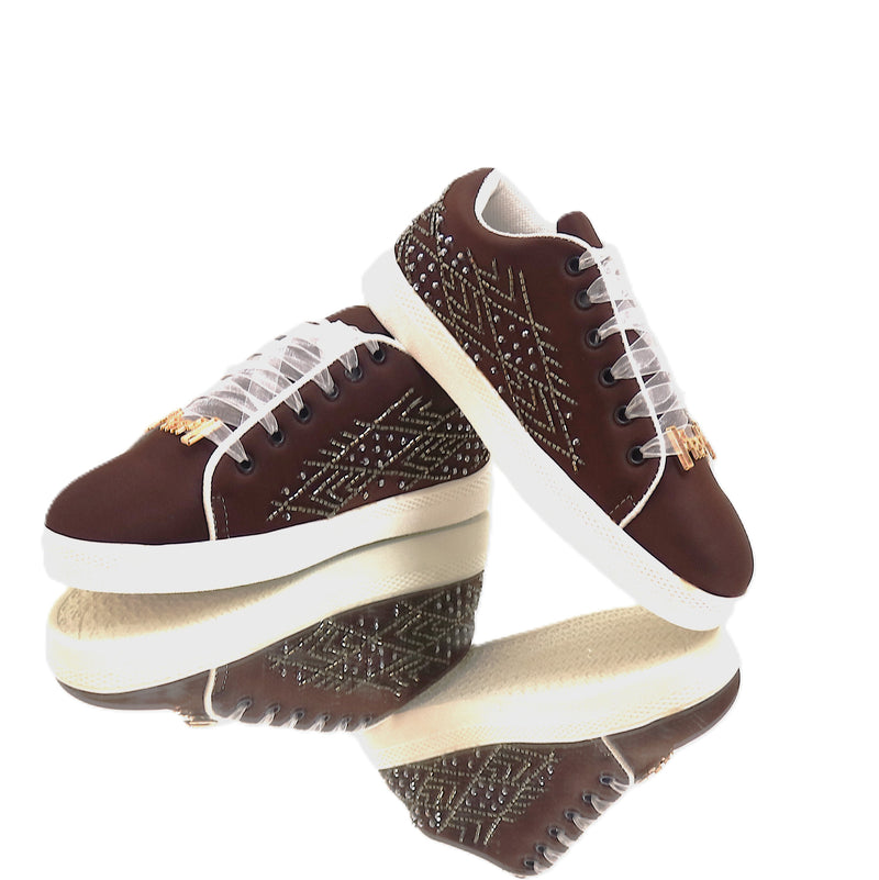 Amaya Luxury Chocolate  Lycra Handmade Embellished Tennis Shoe