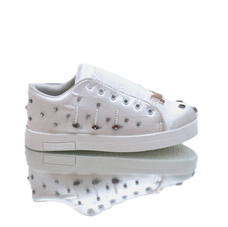 Amara Luxury White Satin Handmade Embellished Tennis Shoe