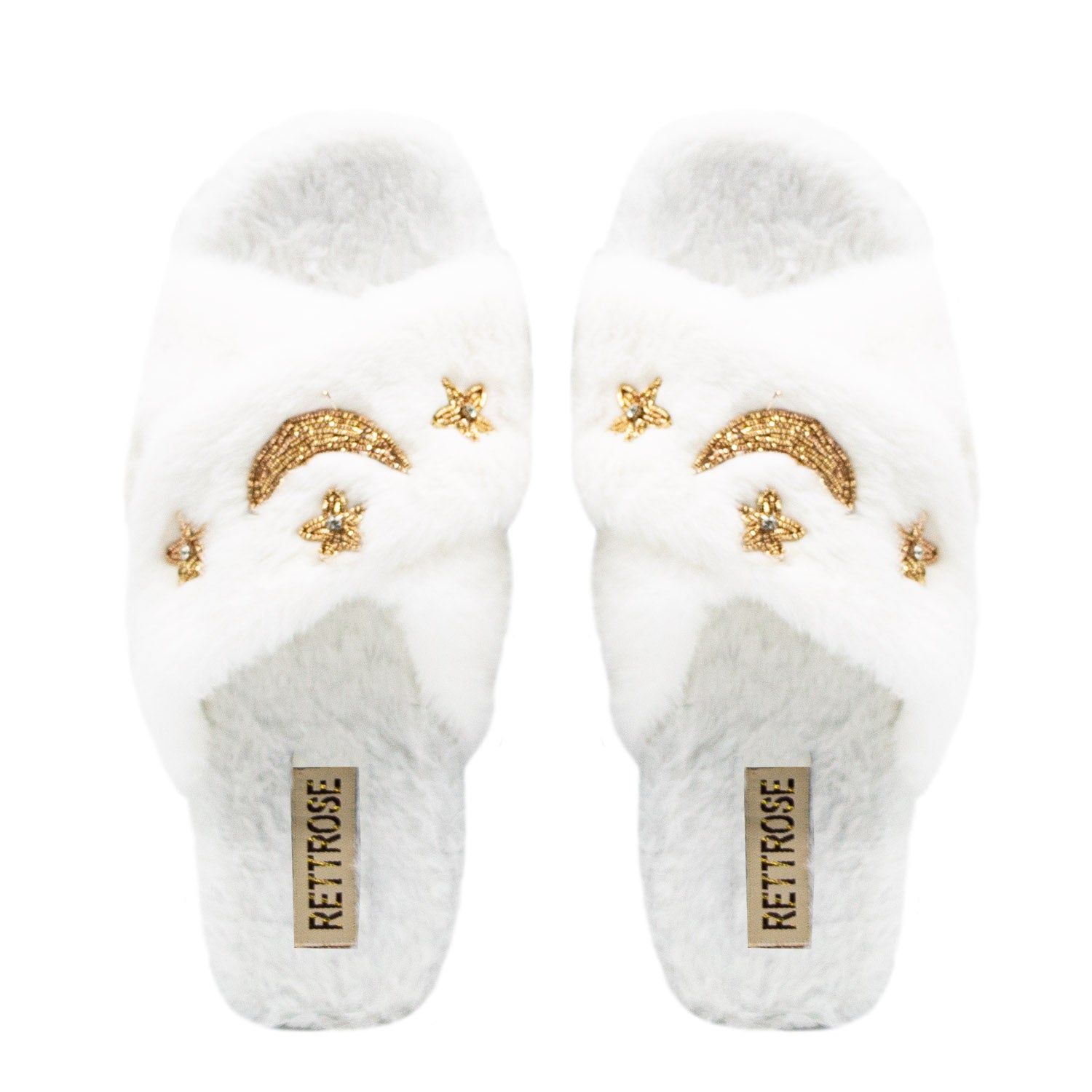 The Isabel Cream Luxury Plush Diamanté Embellished Handmade Slipper