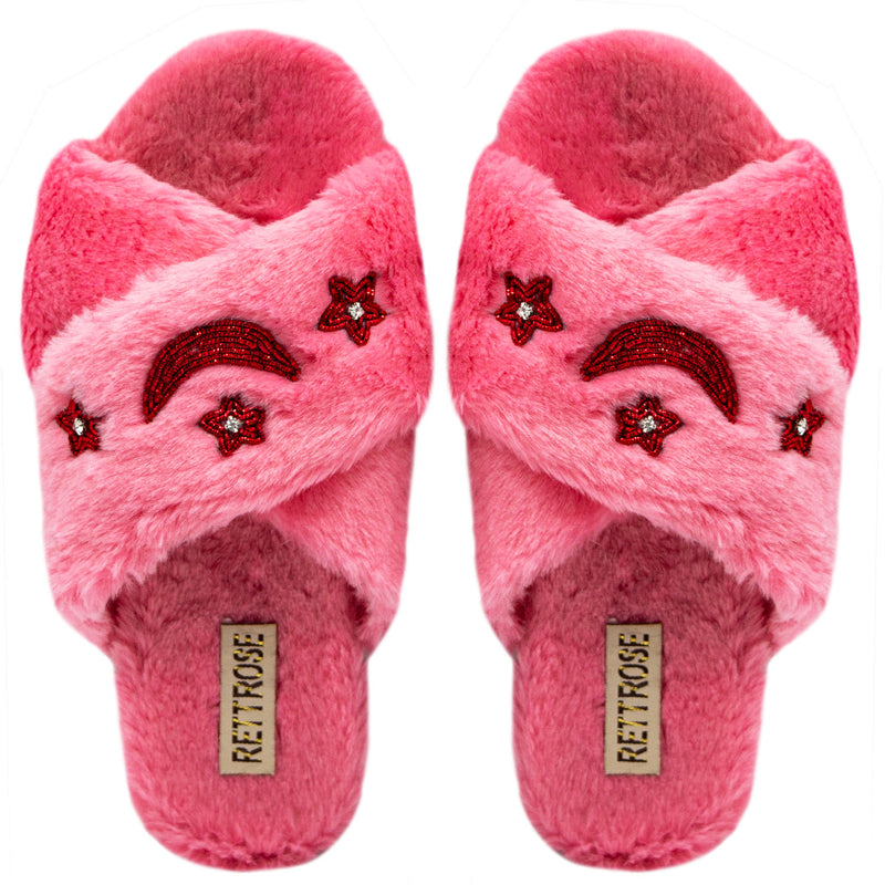 The Isabel Pink Luxury Plush Diamanté Embellished Handmade Slipper