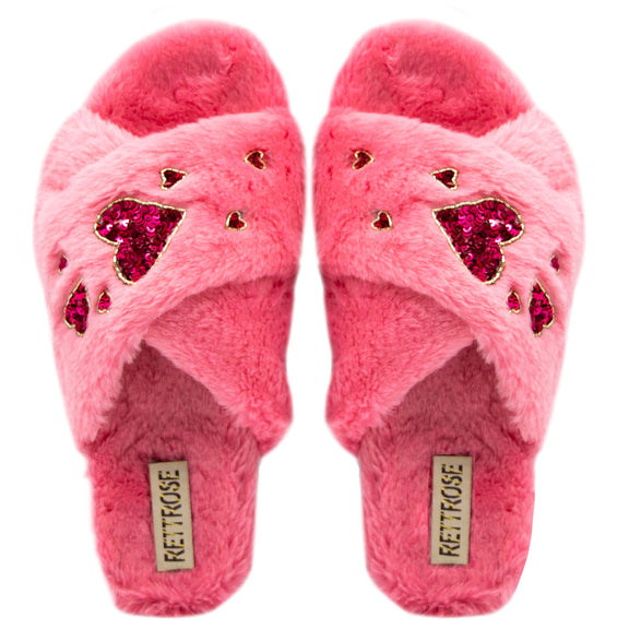 The Kaylee Pink Luxury Plush Diamanté Embellished Handmade Slipper