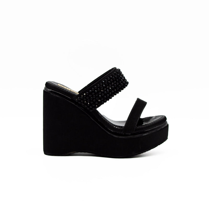 The Sara Black Hand Embellished Luxury Wedge Shoe | RETTROSE |