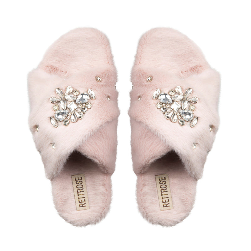 Audrey Dusky Pink Luxury Plush Diamanté Embellished Handmade Slipper