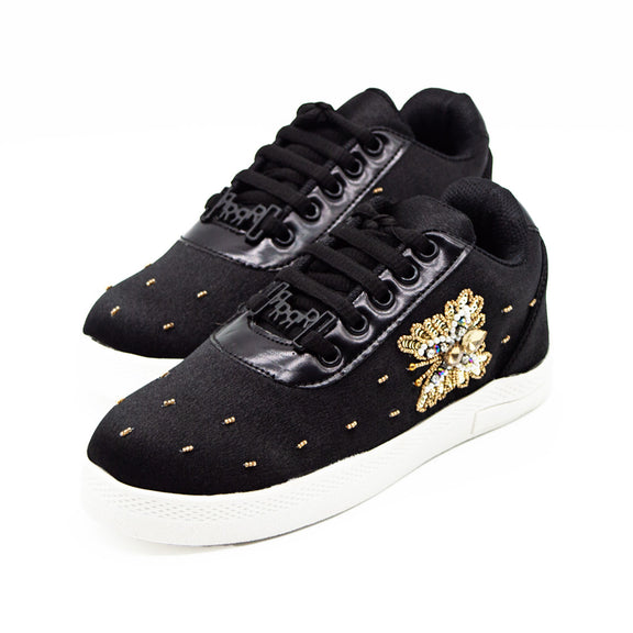 Rylan Luxury Black Satin Handmade Embellished Tennis Shoe