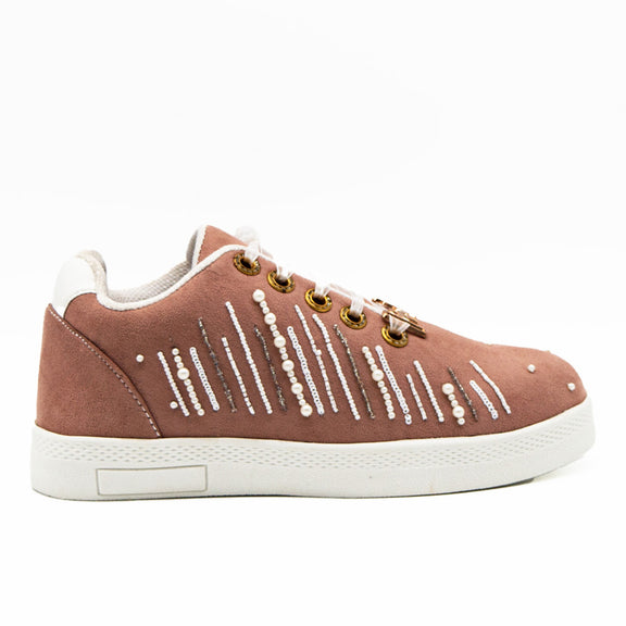 Soleil Luxury Dark Nude Satin Handmade Embellished Tennis Shoe