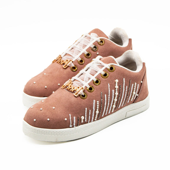 Soleil Luxury Dark Nude Satin Handmade Embellished Tennis Shoe