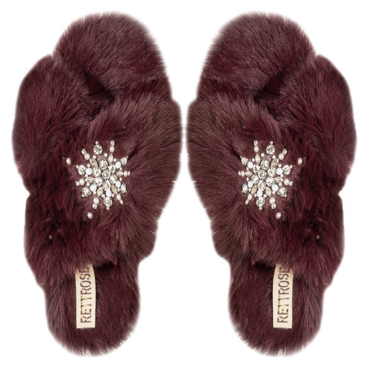 Alice Wine Luxury Plush Diamanté Embellished Handmade Slipper