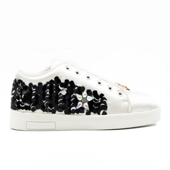 Ainhoa Luxury  White  Satin Handmade Embellished Tennis Shoe