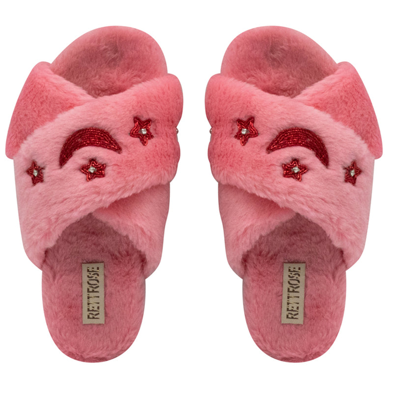 Isabel Pink Luxury Plush Diamanté Embellished Handmade Slipper