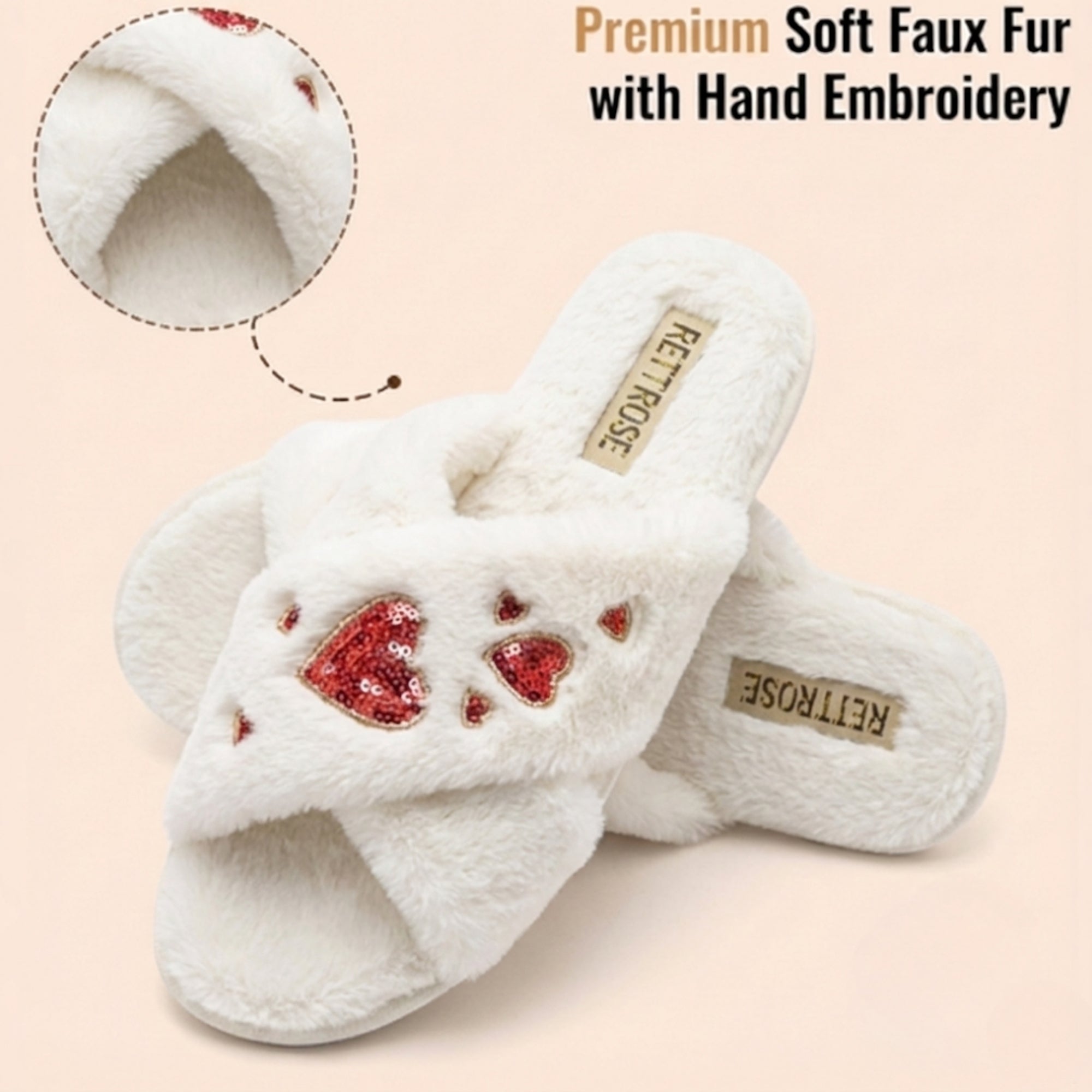 Kaylee Cream Luxury Plush Diamanté Embellished Handmade Slipper