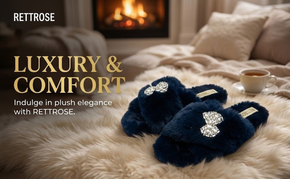 Fefe Navy Luxury Plush Diamanté Embellished Handmade Slipper