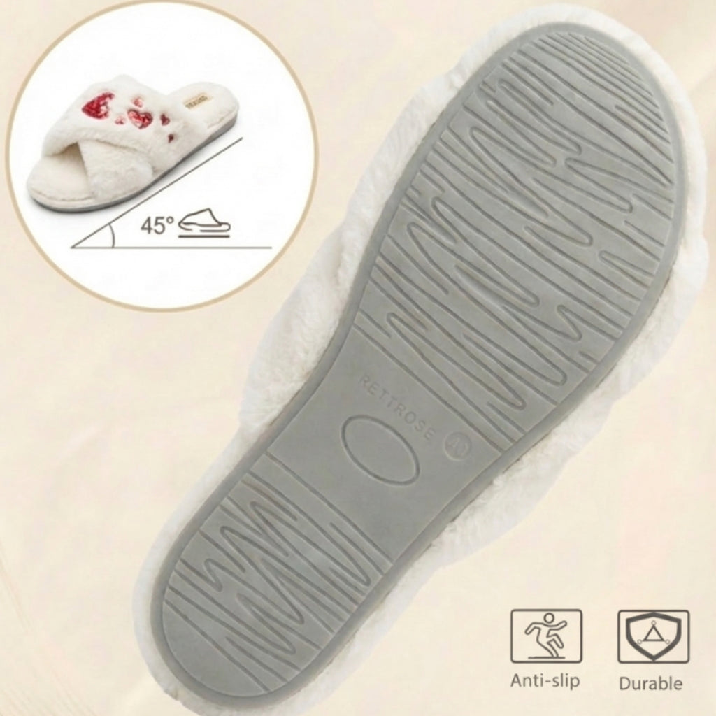 Kaylee Cream Luxury Plush Diamanté Embellished Handmade Slipper