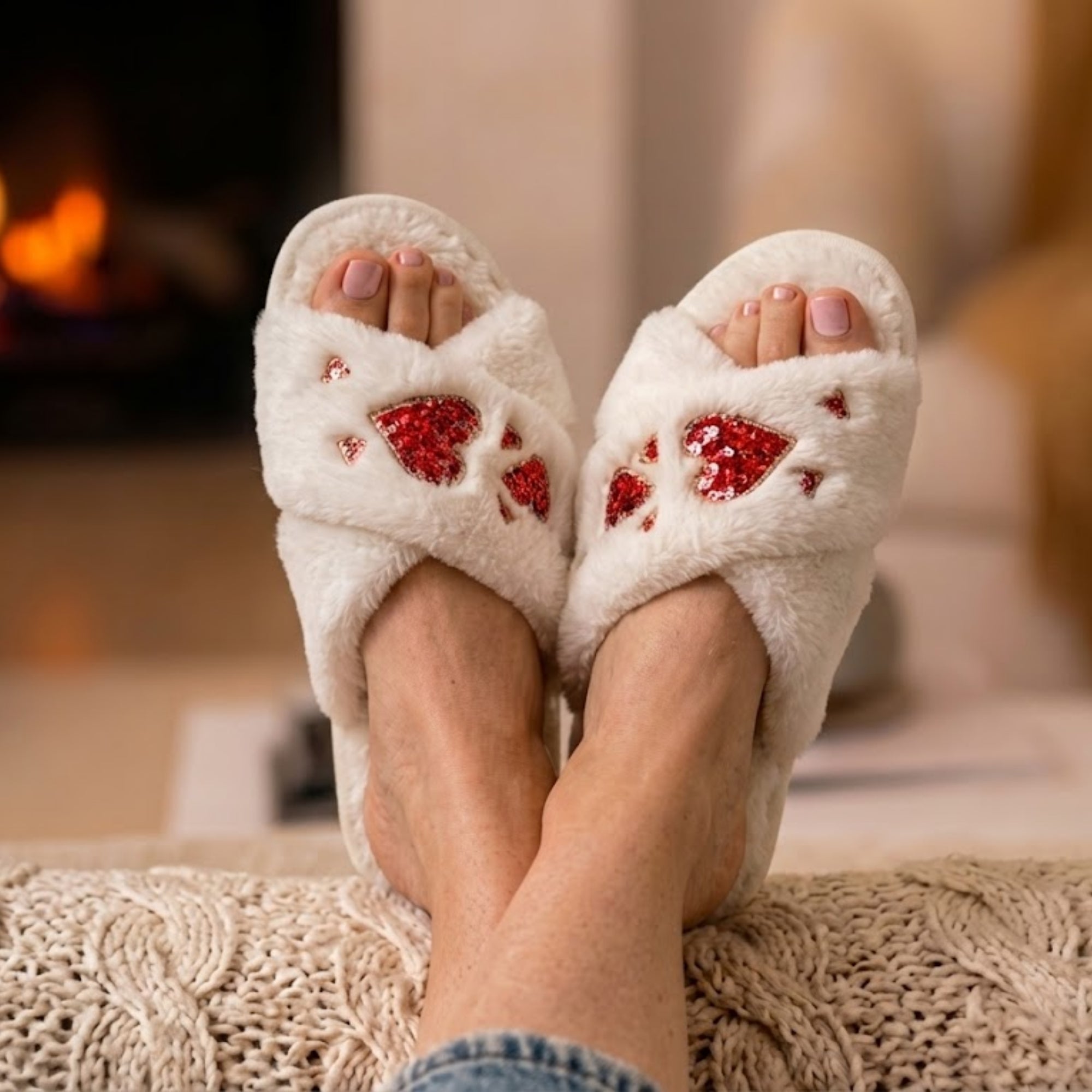 Kaylee Cream Luxury Plush Diamanté Embellished Handmade Slipper