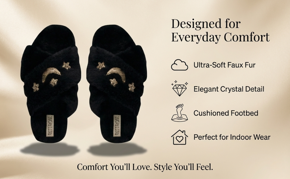 Isabel Black Luxury Plush Diamanté Embellished Handmade Slipper