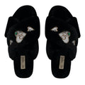 Emmy Black Luxury Plush Diamanté Embellished Handmade Slipper
