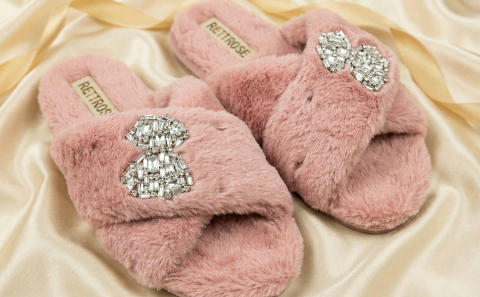Fefe Nude Luxury Plush Diamanté Embellished Handmade Slipper