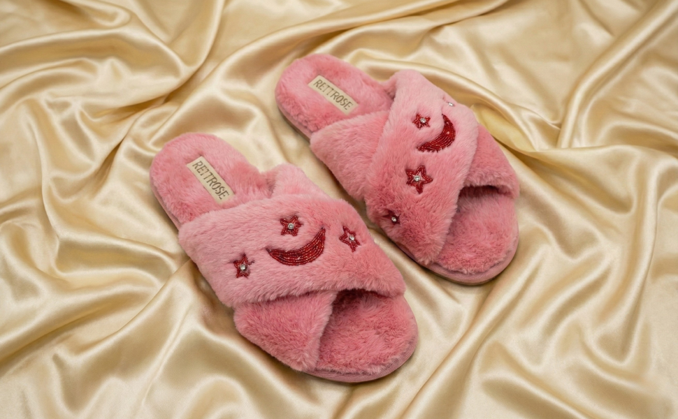 Isabel Pink Luxury Plush Diamanté Embellished Handmade Slipper
