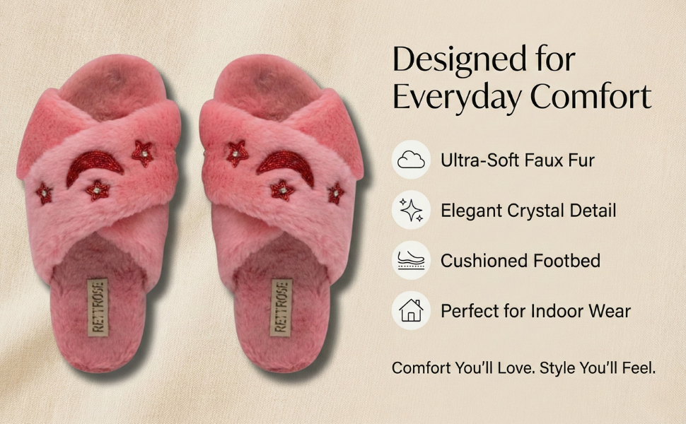 Isabel Pink Luxury Plush Diamanté Embellished Handmade Slipper