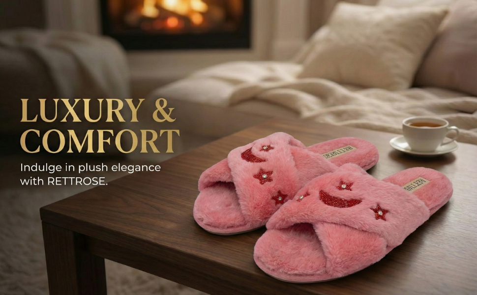 Isabel Pink Luxury Plush Diamanté Embellished Handmade Slipper