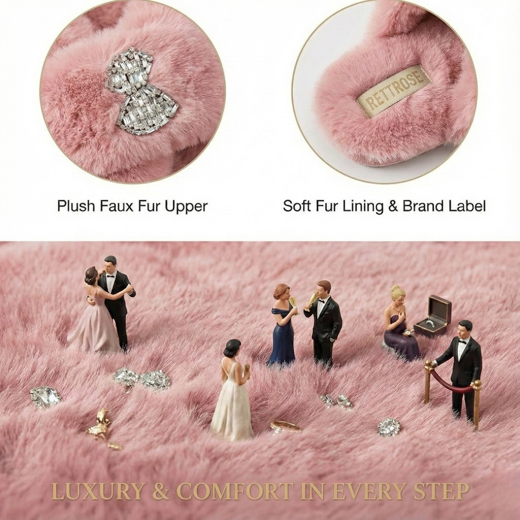 Fefe Nude Luxury Plush Diamanté Embellished Handmade Slipper