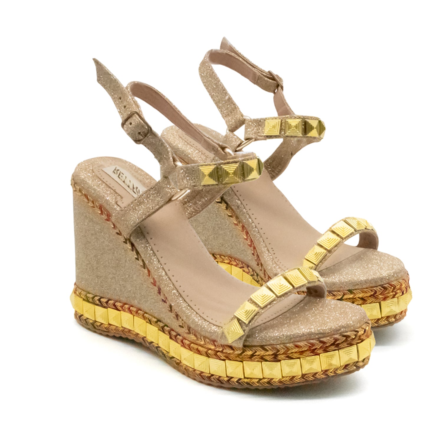 Rosalie Beige Luxury Women’s Synthetic Wedge Heels – Hand Embellished Beige High Heel Sandals