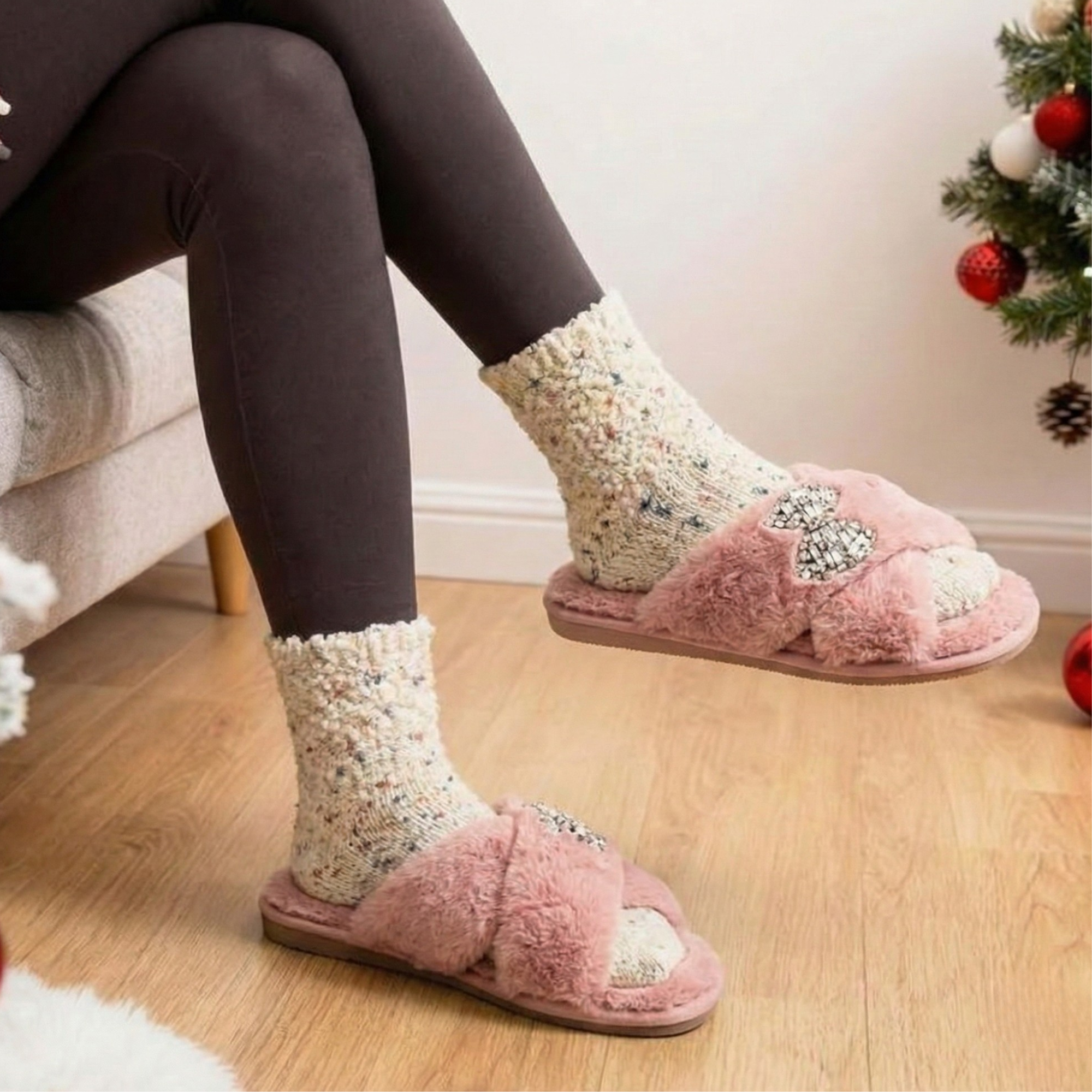 Fefe Nude Luxury Plush Diamanté Embellished Handmade Slipper