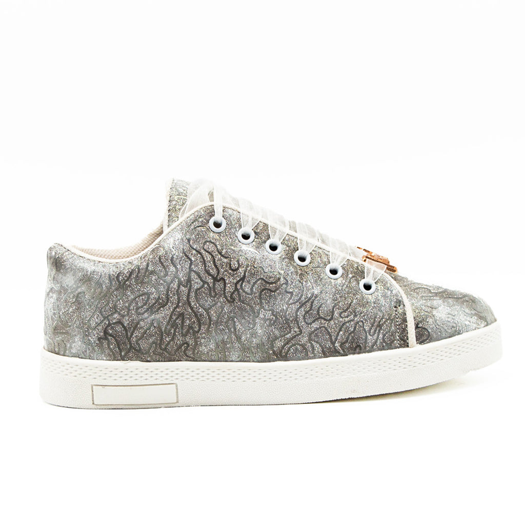 Brielle Luxury Silver Satin Handmade Embellished Tennis Shoe
