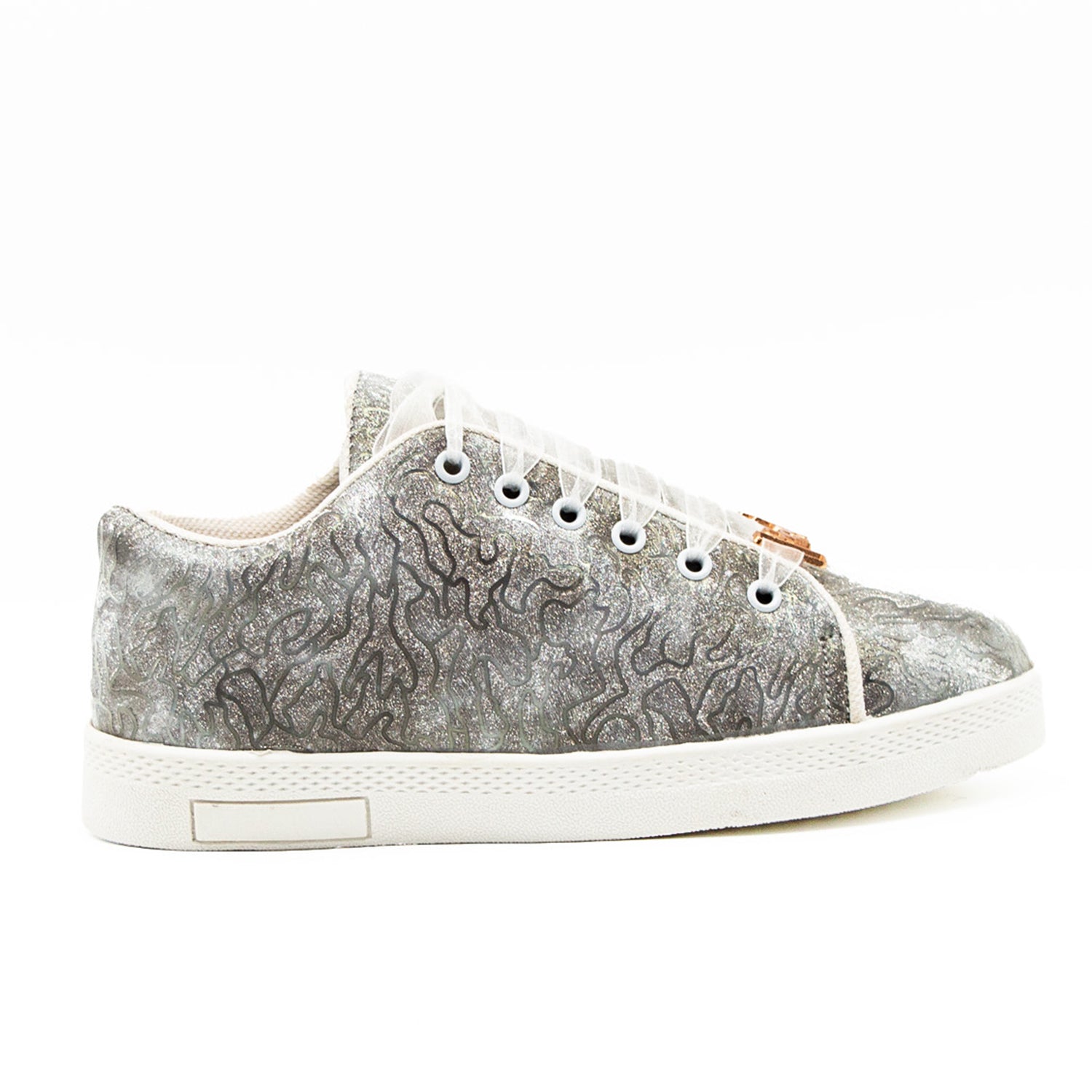 Brielle Luxury Silver Satin Handmade Embellished Tennis Shoe