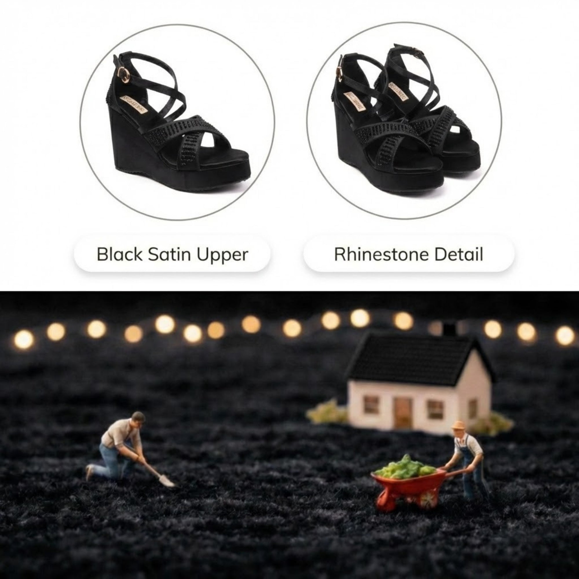 Genesis Black Hand Embellished Luxury Wedge Shoe