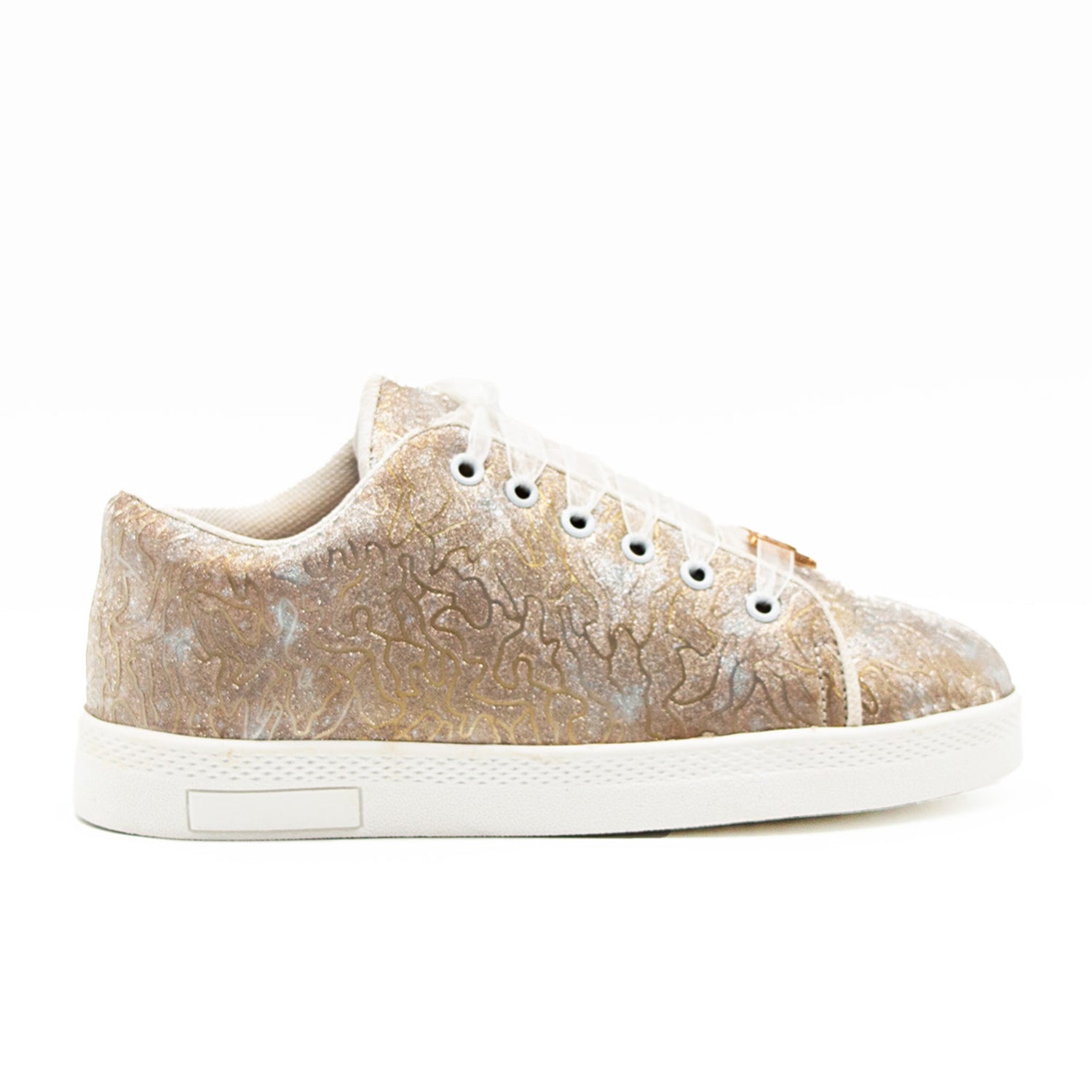 Brielle Luxury Pale Gold Satin Handmade Embellished Tennis Shoe