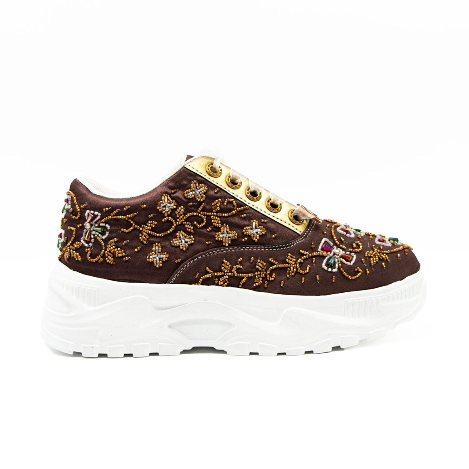 Evelyn Luxury Mauve Satin Handmade Embellished Trainers