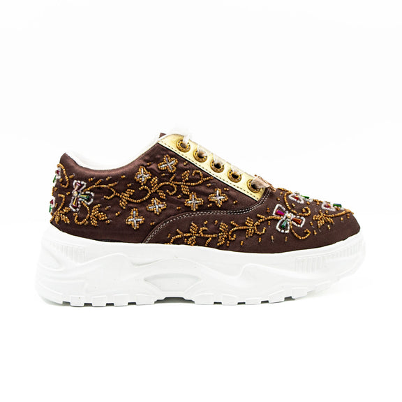 Evelyn Luxury Mauve Satin Handmade Embellished Trainers