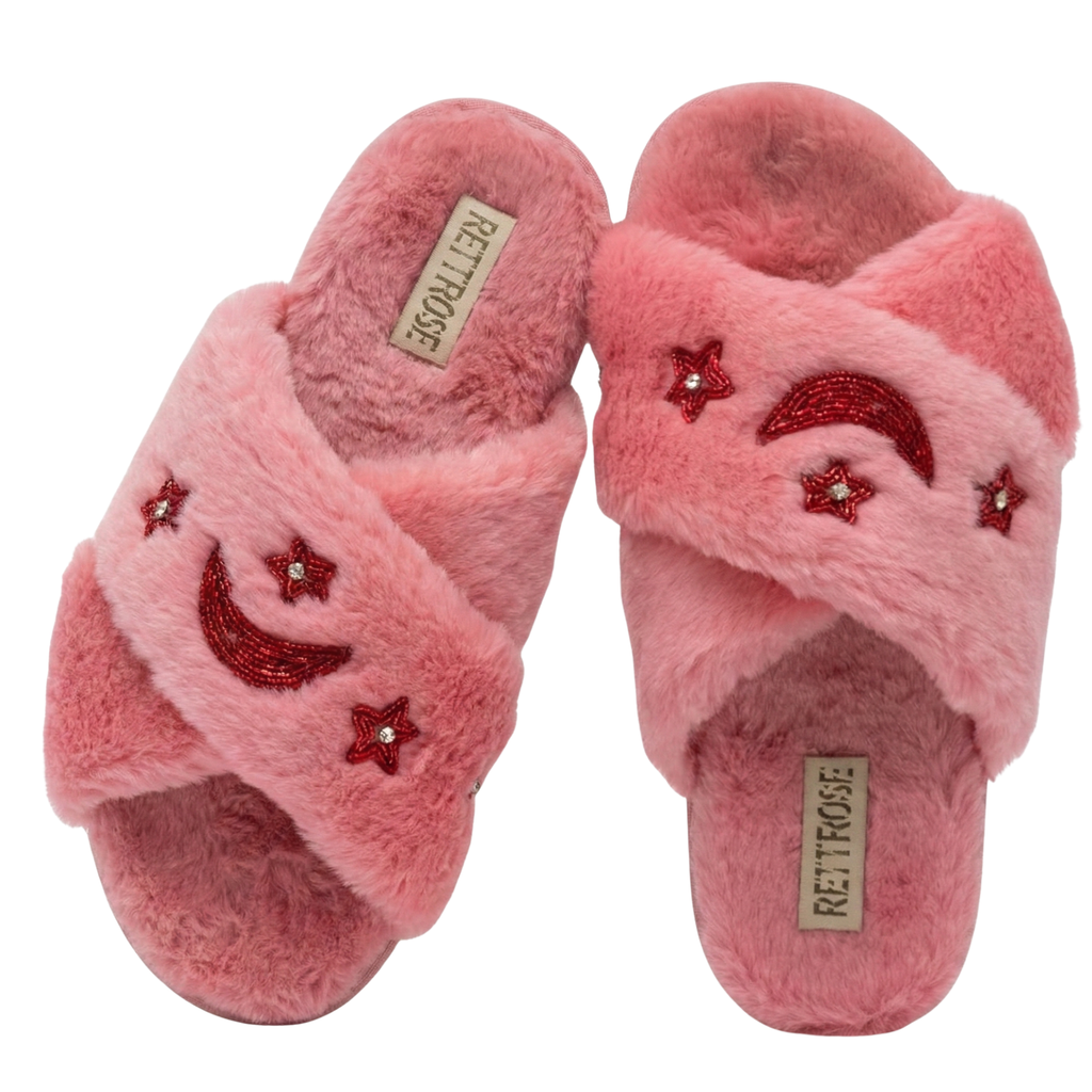 Isabel Pink Luxury Plush Diamanté Embellished Handmade Slipper