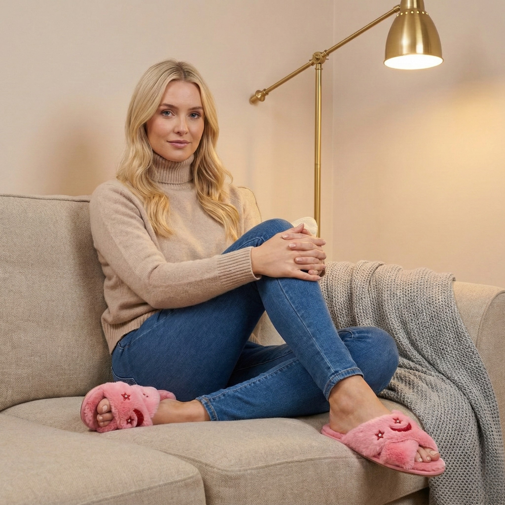 Isabel Pink Luxury Plush Diamanté Embellished Handmade Slipper
