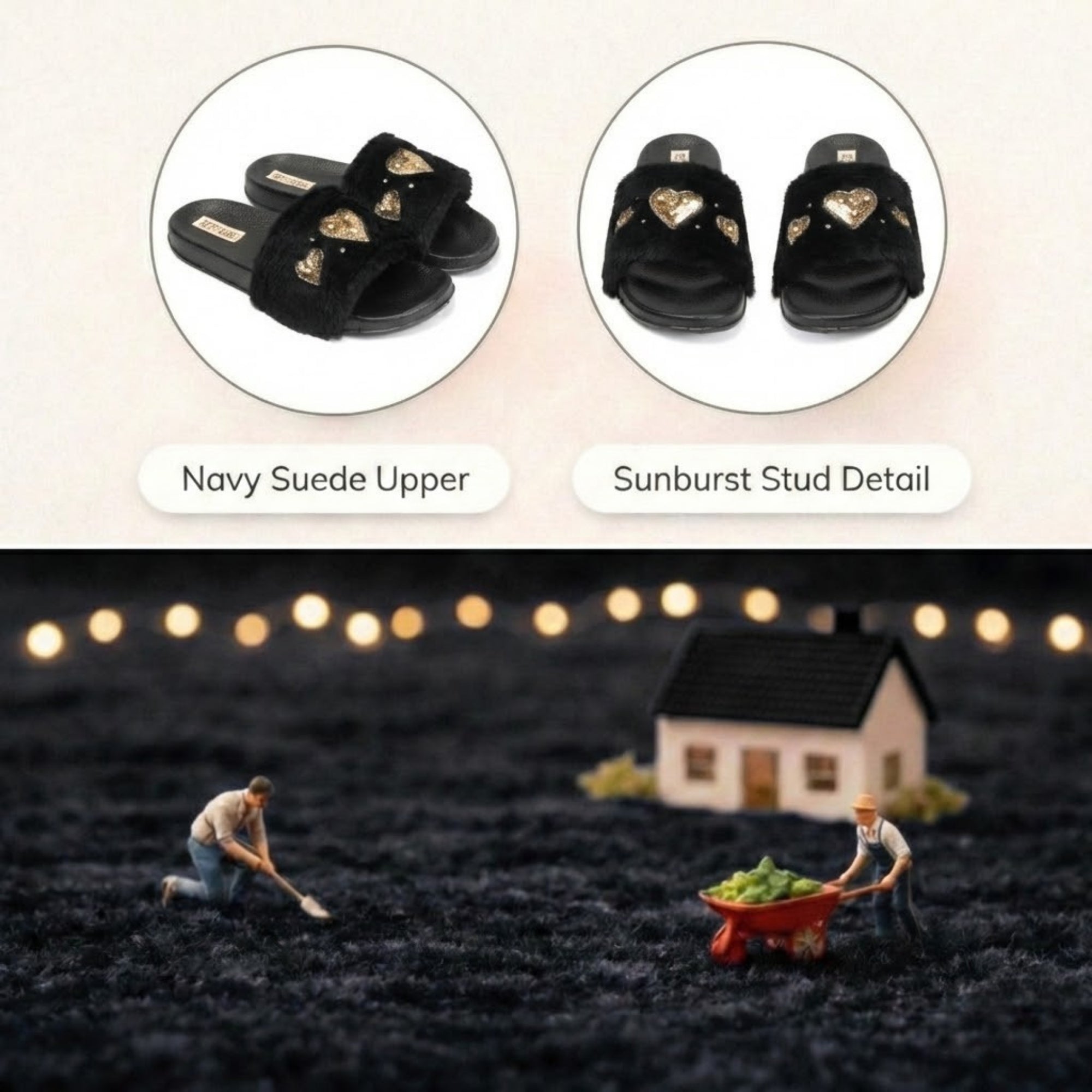 The Ella Noir Luxury Plush Diamanté Handmade Black Sliders for Women – Faux Fur, Comfortable Rubber Sole, Daily Wear