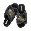 Georgia Charcoal Luxury Plush Diamanté Embellished Handmade Slipper