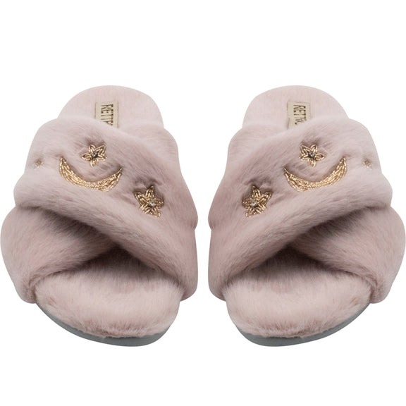 Isabel Dusky Pink Luxury Plush Diamanté Embellished Handmade Slipper