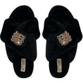 Ember Black Luxury Plush Diamanté Embellished Handmade Slipper