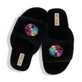 Marnie Black Luxury Plush Diamanté Embellished Handmade Slipper