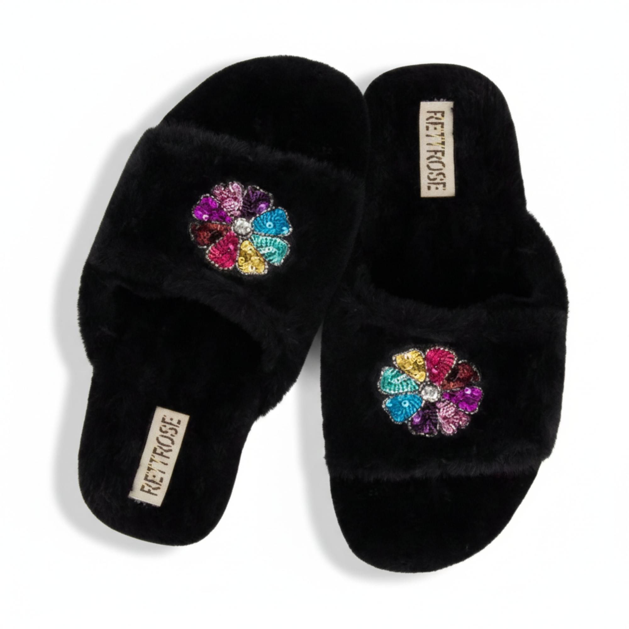Marnie Black Luxury Plush Diamanté Embellished Handmade Slipper