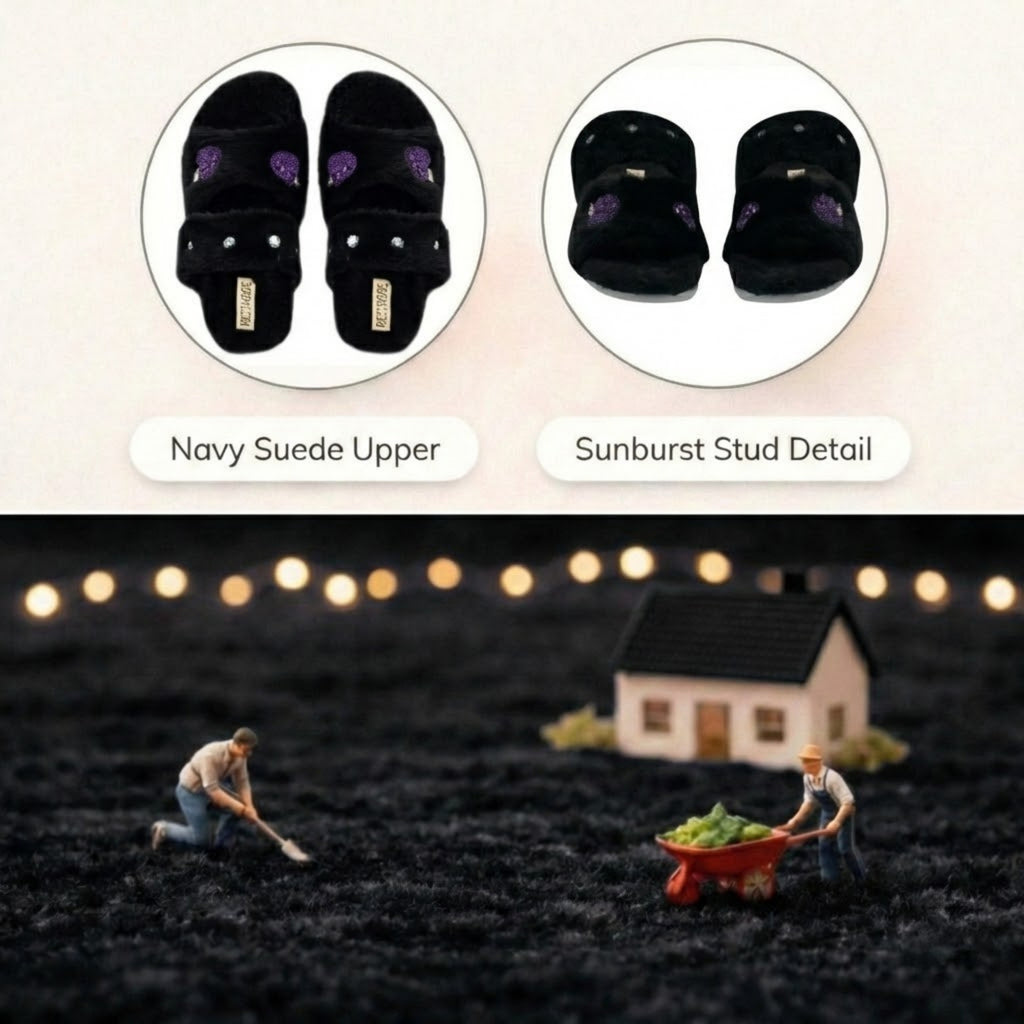 Ada Black Luxury Plush Diamanté Embellished Handmade Slipper