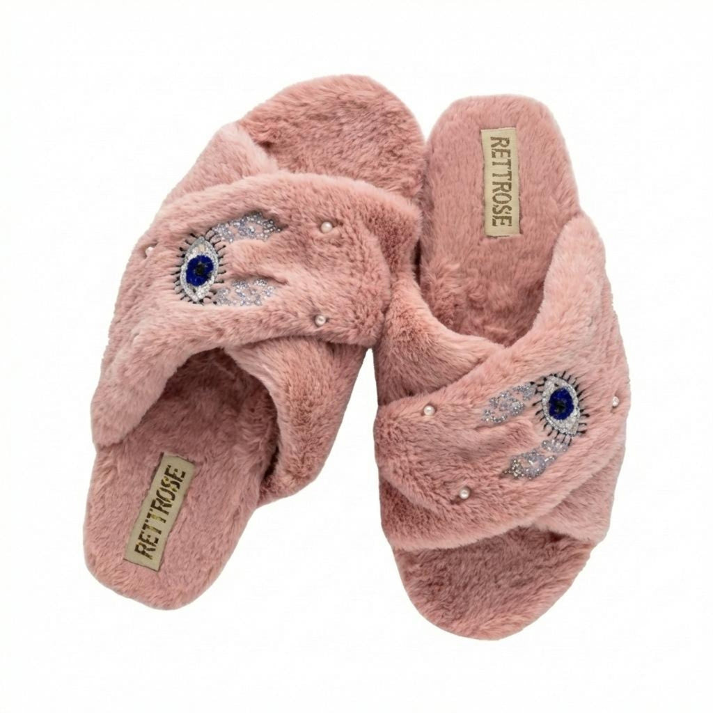 Amaya Nude Luxury Plush Diamanté Embellished Handmade Slipper