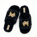 Mae Black Luxury Plush Diamanté Embellished Handmade Slipper