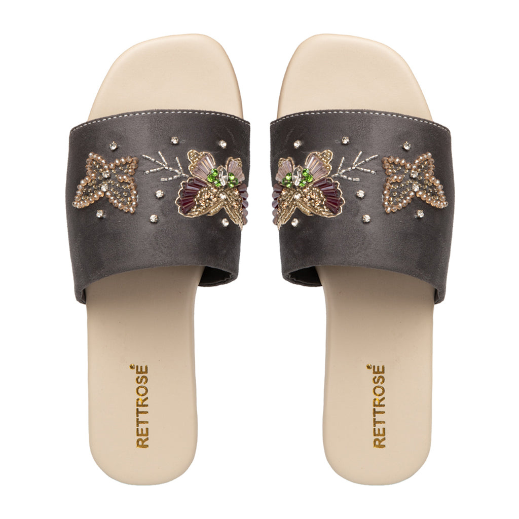 Saylor Grey  Luxury Plush Diamanté Embellished Handmade Sliders