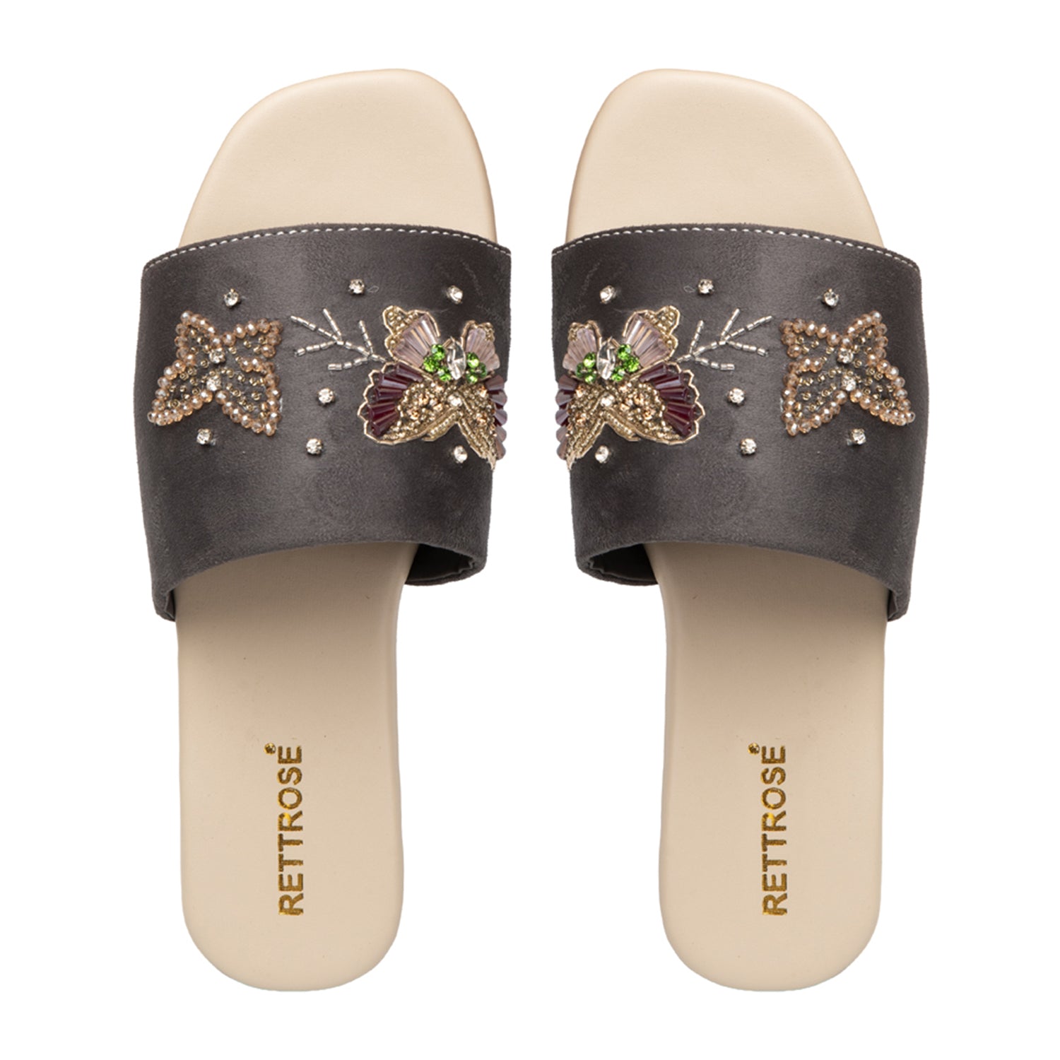 Saylor Grey  Luxury Plush Diamanté Embellished Handmade Sliders