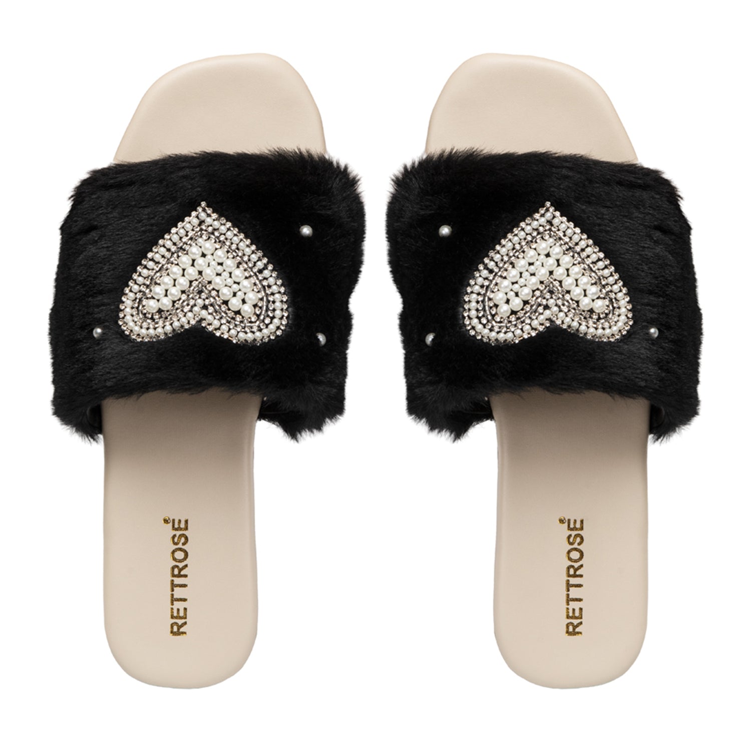 Lilah Black Luxury Plush Diamanté Embellished Handmade Sliders 