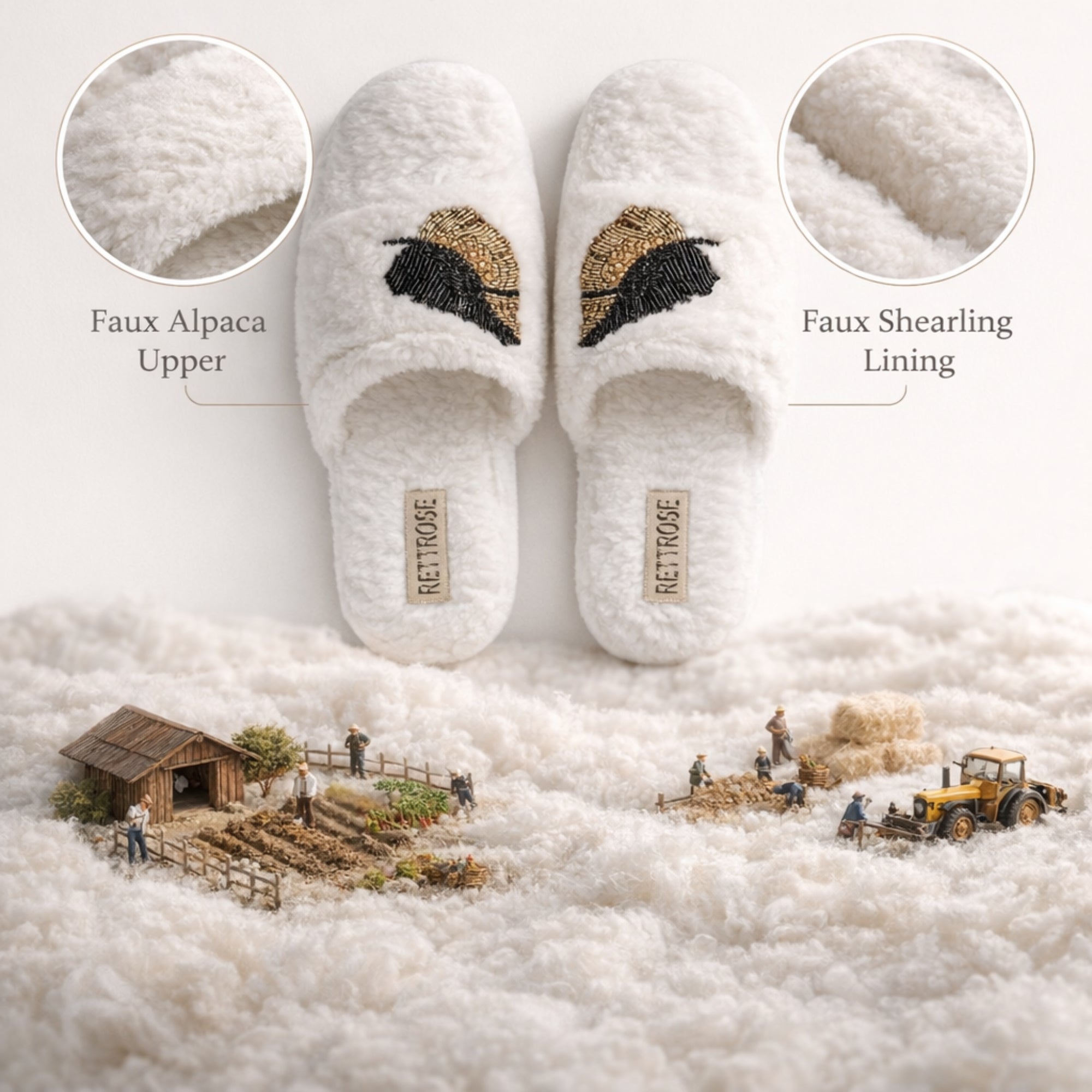 Wren Cream Luxury Plush Diamanté Embellished Handmade Slipper