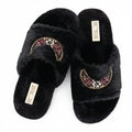 Paisley Black Luxury Plush Diamanté Embellished Handmade Slipper
