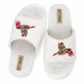 Ariella Women’s White Plush Slippers – Handmade Casual Luxury Slippers with Diamanté Embellishment | Premium Faux Fur Indoor Footwear