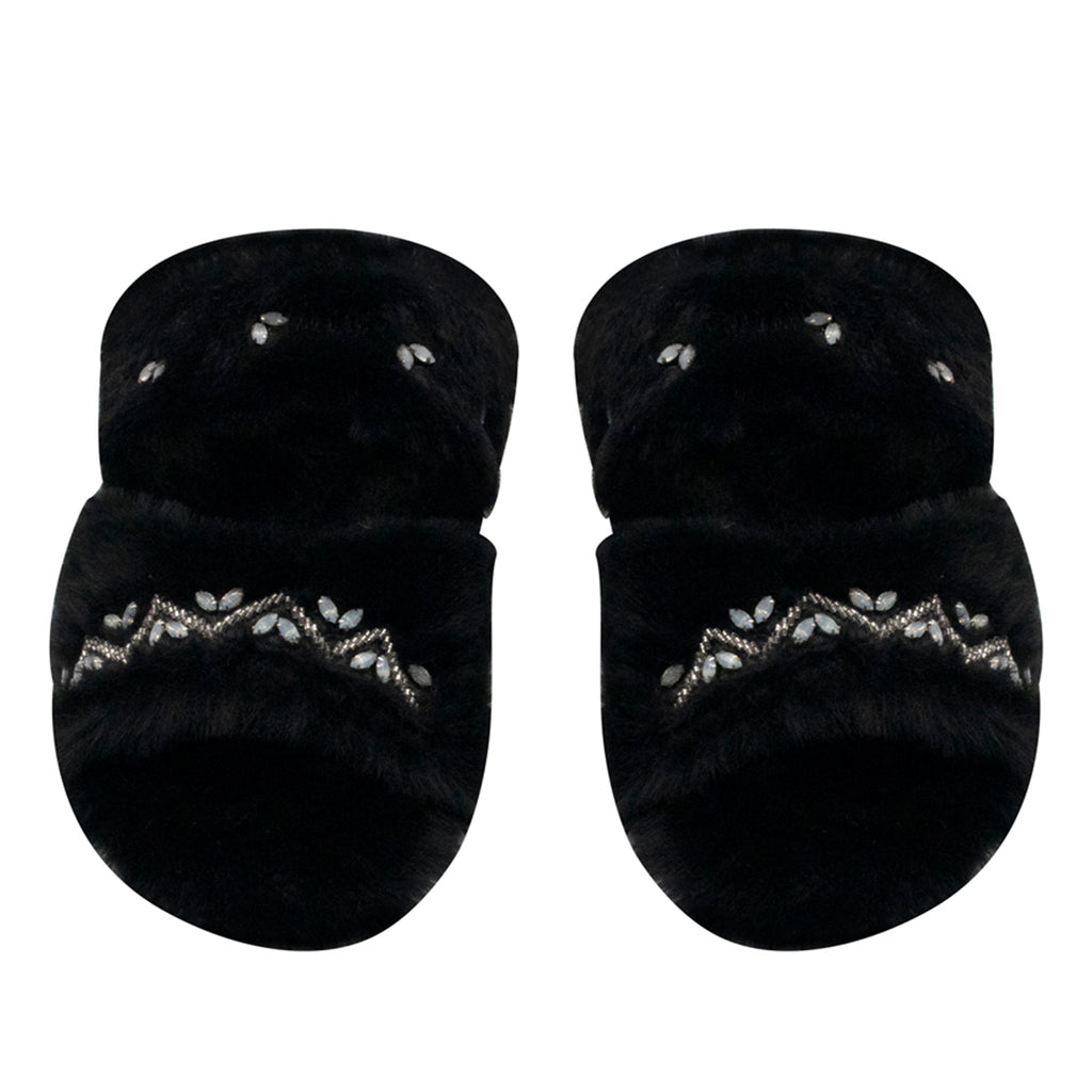 Myla Black Luxury Plush Diamanté Embellished Handmade Slipper
